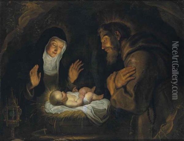 Sainte Claire Et Saint Francois D'assise En Adoration Devant L'enfant Jesus Oil Painting - Gerard Seghers