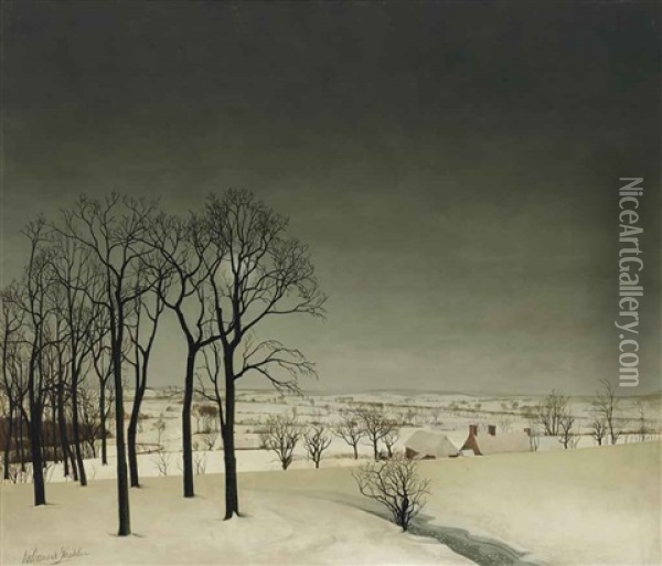 View Of Tiegem In Winter Oil Painting - Valerius De Saedeleer