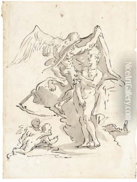 L'allegorie Du Temps Devoilant La Beaute Oil Painting - Giovanni Battista Tiepolo