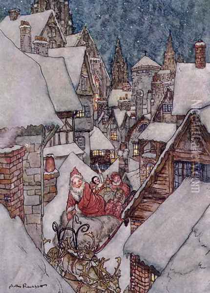Christmas illustrations, from The Night Before Christmas by Clement C. Moore, 1931 2 Oil Painting - Arthur Rackham