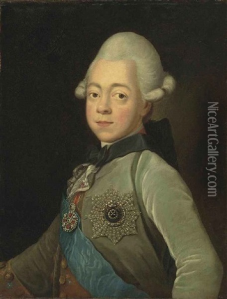 Grand Duke Paul Petrovich Of Russia, The Future Emperor Paul I, With The Sash And Star Of The Order Of Saint Andrew The First-called, And The Star Of The... Oil Painting - Jean-Louis Voilles