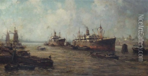 Rotterdam Harbor Oil Painting - Gerard Delfgaauw