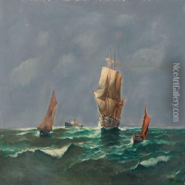 Seascape With Ships, High Sea Oil Painting - Vilhelm Bille