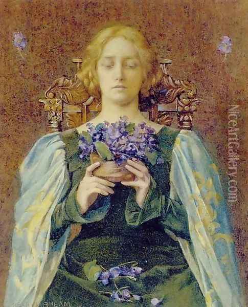 Violets Oil Painting - Henry Meynell Rheam
