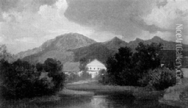 Das Dorf Am Bach Oil Painting - Nathaniel Schmitt