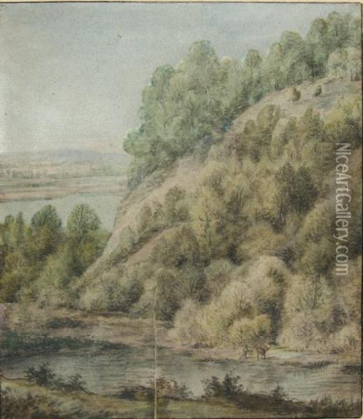 Promeneur Dans Un Paysage Montagneux Et Fluvial Oil Painting - Simon De Vlieger
