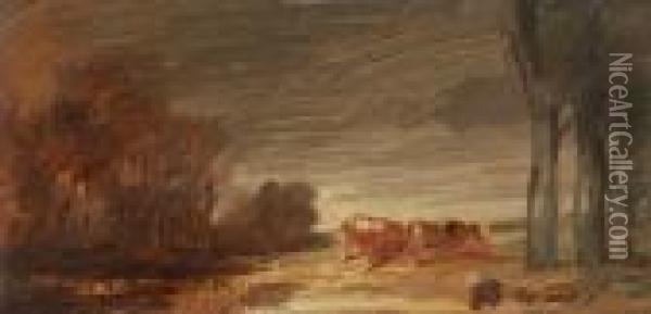 Landschaft Mit Zwei Kuhen Oil Painting - Wilhelm Busch