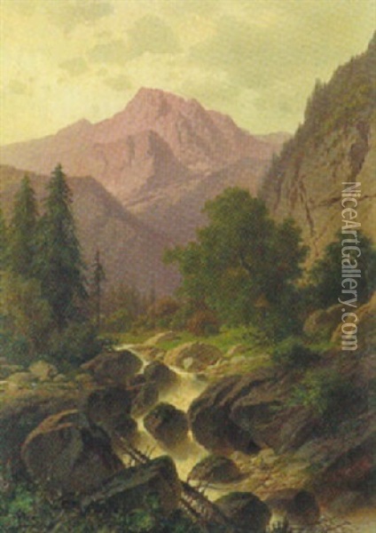 Alpenlandschaft (watzmann) Oil Painting - Josef Mahorcig