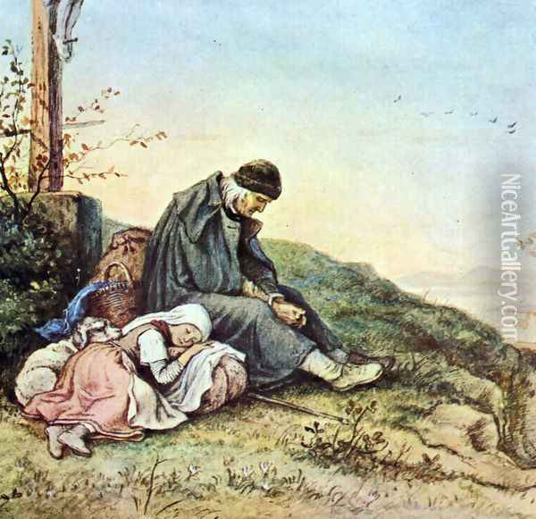 Rest under the road cross Oil Painting - Adrian Ludwig Richter