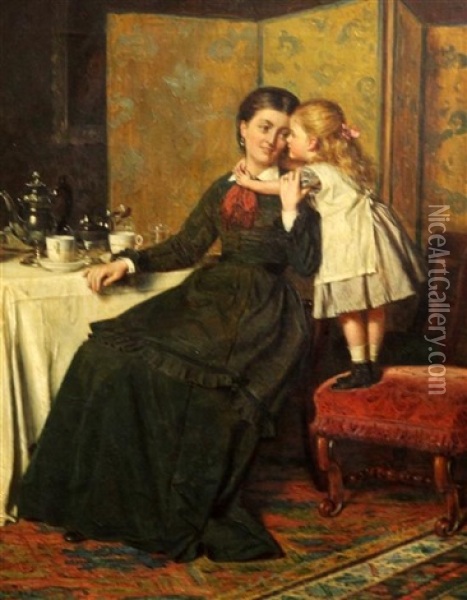 Interior With Mother And Daughter At The Breakfast Table Oil Painting - George Goodwin Kilburne
