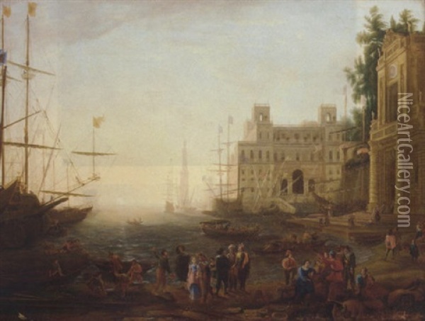 A Capriccio Of A Mediterranean Port With The Villa Medici Oil Painting - Claude Lorrain