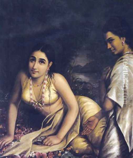 Damayanthi Oil Painting - Raja Ravi Varma