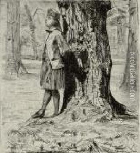 Seymour Standing Under A Tree (kennedy 31) Oil Painting - James Abbott McNeill Whistler