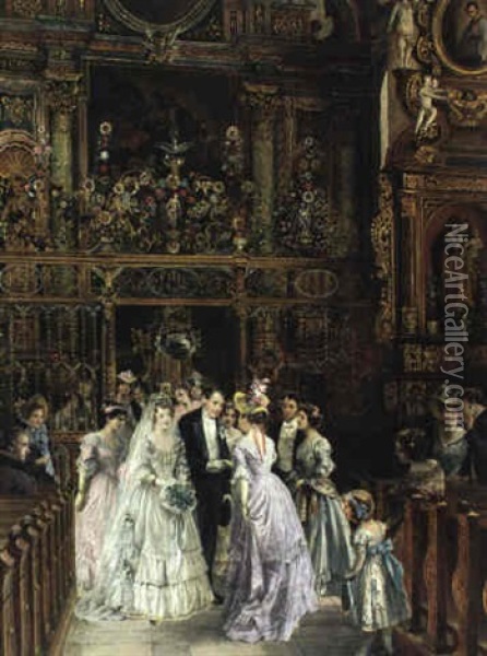 Die Gratulanten-nach Der Hochzeit Oil Painting - Johann Hamza