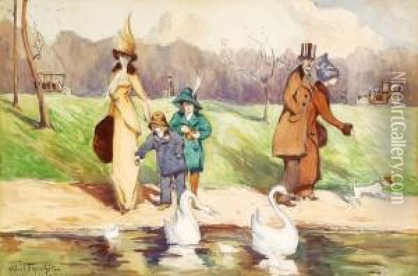 Promenade Au Bois De Boulogne, Circa 1910 Oil Painting - Louis Abel-Truchet