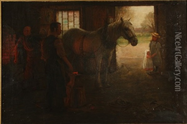 The Blacksmiths Forge Oil Painting - William Barr