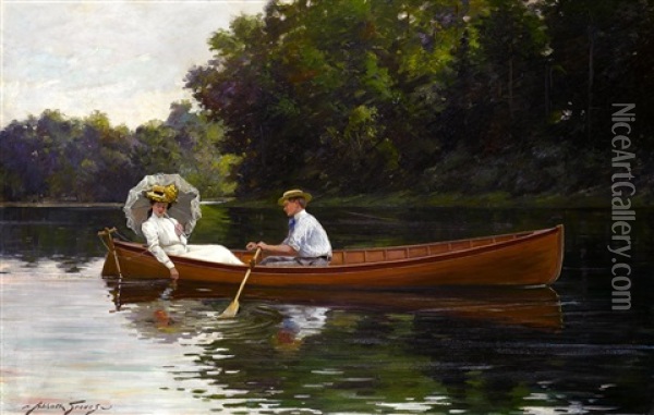 Rowing To Picnic Rock Oil Painting - Abbott Fuller Graves