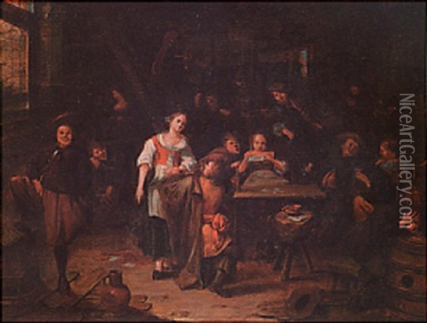 Peasants Merrymaking In A Tavern Interior Oil Painting - Richard Brakenburg