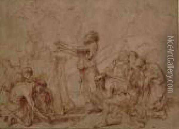 The Sacrifice Of Noah Oil Painting - Giovanni Benedetto Castiglione