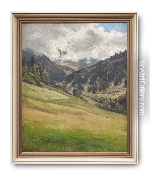 Dichte Wolken Uber Einer Berglandschaft Oil Painting - Georg Engelhardt