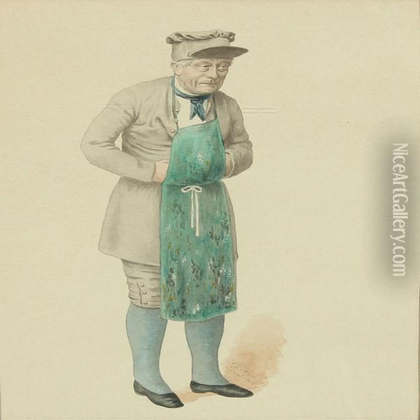 A Man With A Green Apron Oil Painting - Christian Bayer