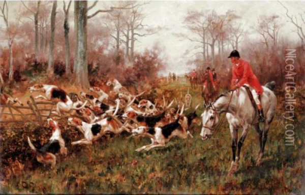 Putting The Hounds Into Cover Oil Painting - Thomas Blinks