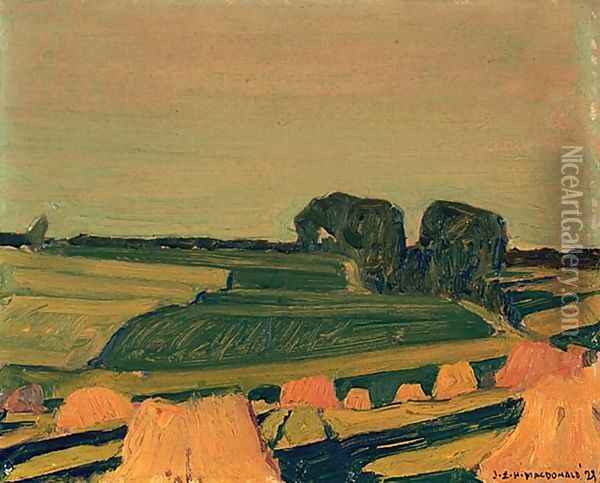 In a Wheat Field, Evening Shadows Oil Painting - James Edward Hervey MacDonald