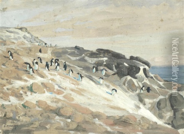 Antarctic Penguins Oil Painting - George E. Marston