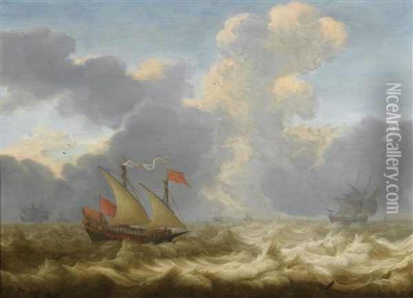 Ships On A Choppy Sea Oil Painting - Cornelis Leonardsz Stooter