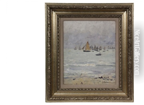 Seacoast With Boats Oil Painting - Leon Gustave Ravanne