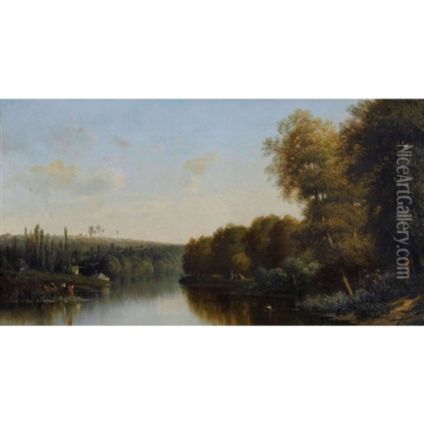 Paysage A La Riviere Oil Painting - Charles Joseph Beauverie