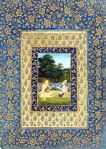 Layla Reading to Majnun, who sits under a tree by a lotus pool, Delhi, c.1720-40 Oil Painting - Dal Chand