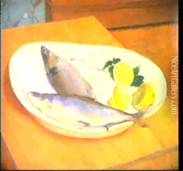 Stileben Mit Fischen Oil Painting - Emil Orlik