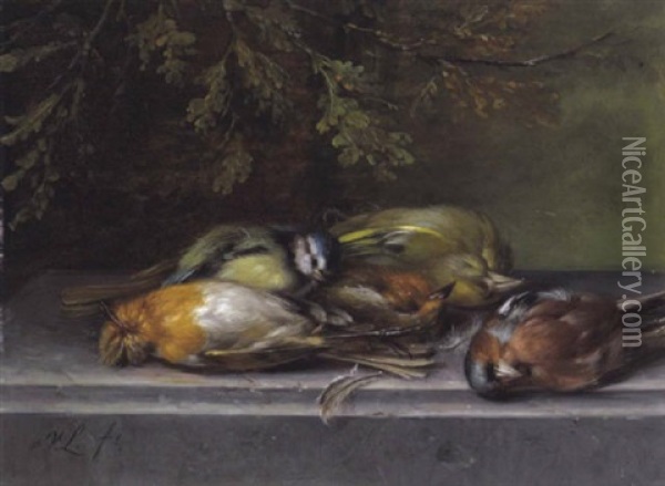 Jagd-stilleben Mit Vogeln Auf Einem Steinpodest Oil Painting - Willem van Leen