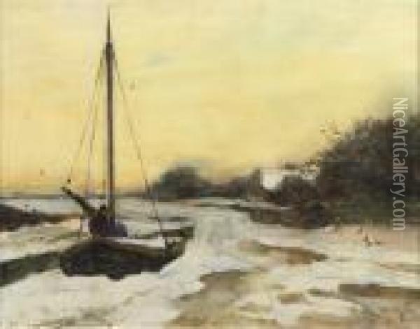 By The River In Winter Oil Painting - Willem de Zwart
