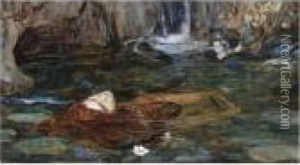 Study For Nymphs Finding The Head Of Orpheus Oil Painting - John William Waterhouse