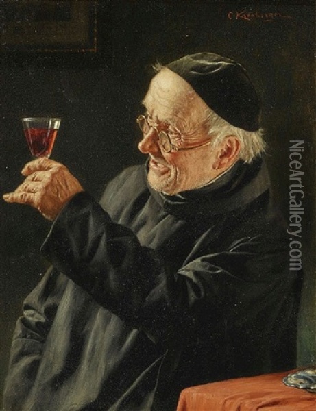 Monch Mit Einem Glas Rotwein Oil Painting - Carl Kronberger