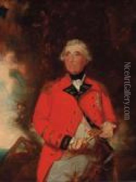 Portrait Of George Iii, Small Three-quarter-length, In Uniform,holding A Key Oil Painting - Sir William Beechey