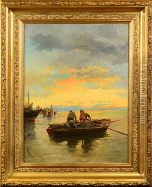 Rybari Za Soumraku Oil Painting - Pietro Gabrini