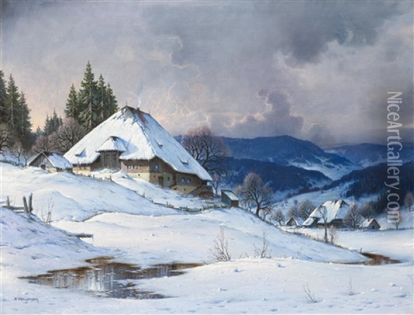 Stormy Weather In The Snow-covered Black Forest Oil Painting - Karl Hauptmann