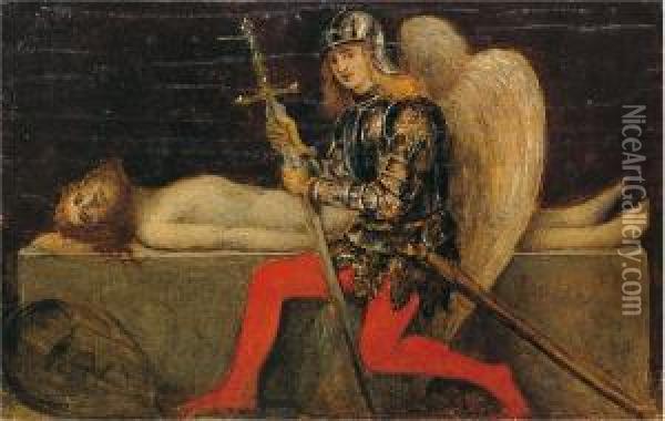 Cristo Morente Con San Michele Arcangelo Oil Painting - Otto Vermehren