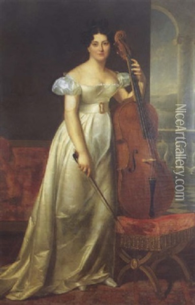 Portrait D'une Femme Tenant Son Violoncelle Oil Painting - Henri Francois Riesener