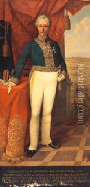 Portrait Of Wilhelm Otto Friedrich Albert Count Von Quadt-wykradt And Isny, Wearing An Officer's Costume Oil Painting - Carl Alois Martin Ebersberg