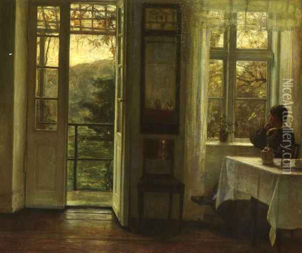 At The Window Oil Painting - Carl Vilhelm Holsoe