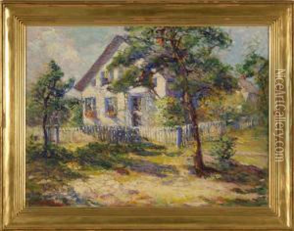 Landscape With House And Picket Fence Oil Painting - Anne Wells Munger