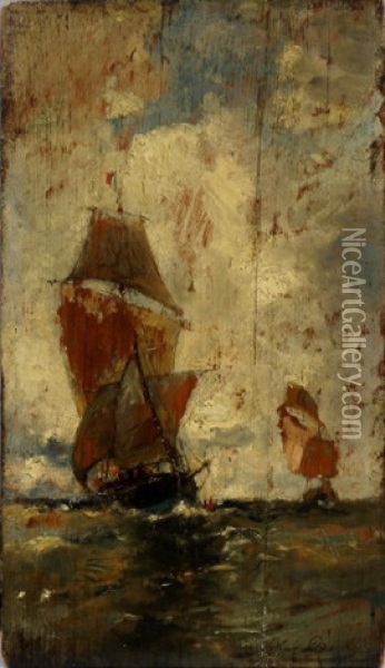 Sailing Ships On Open Seas Oil Painting - Arthur Quartley