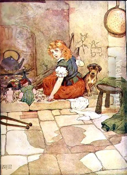Little Polly Flinders from 'My Nursery Story Book' Oil Painting - Frank Adams