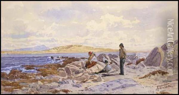 Indians Waiting For The Ferry To Cross The Channel, New Brunswick Oil Painting - John Arthur Fraser