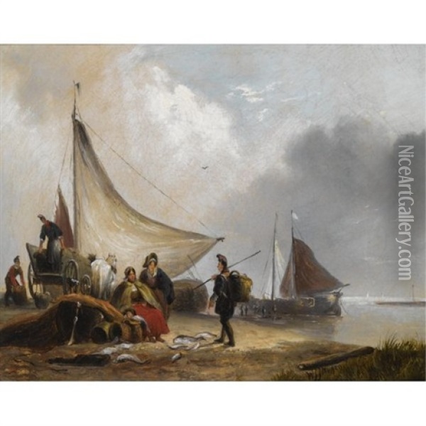 Figures On The Coast Of Walcheren Oil Painting - Wijnand Jan Joseph Nuyen