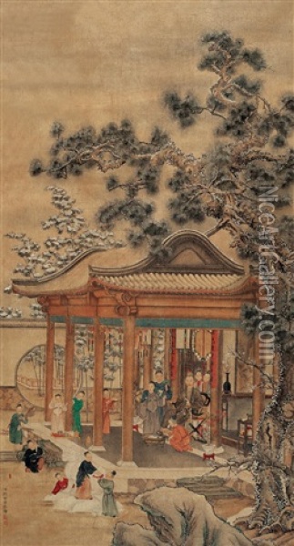 Qianlong Emperor Admiring The Snow Oil Painting -  Lang Shining (Giuseppe Castiglione)